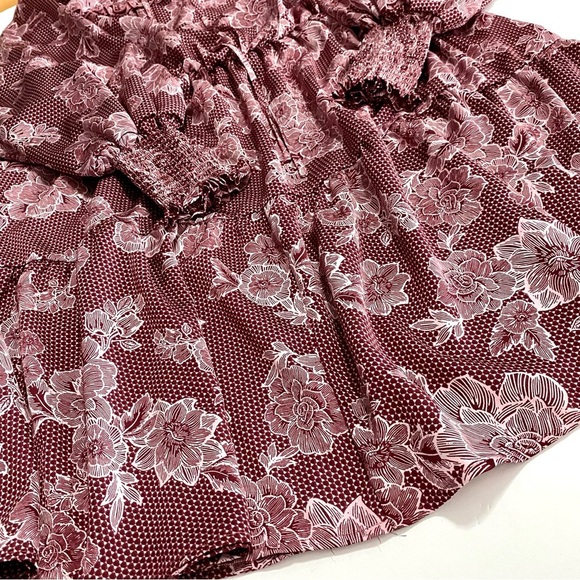 ELOQUII Elements Wine Floral Satin Dress Plus Size 14/16 Ruffle Yoke Long Sleeve - Picture 9 of 15